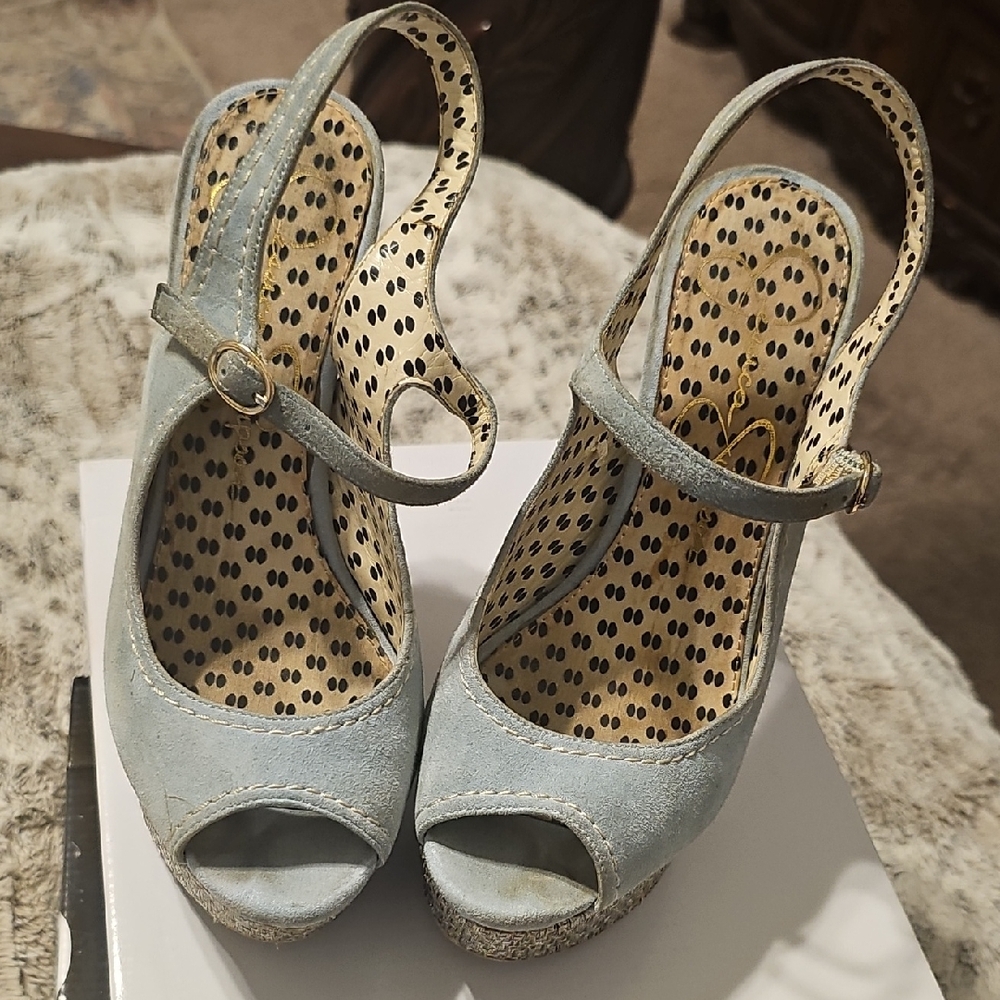 Jessica Simpson Blue Wedge Sandals with Peep-Toe
